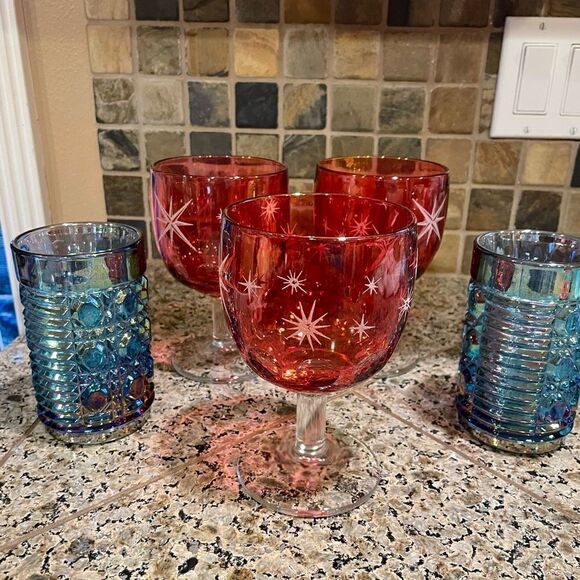 MCM Bartlett Collins Atomic Glasses and 2 Indiana Glass Blue Illuminated Glasses - Picture 16 of 16